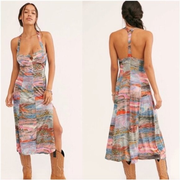 Free People Jade Multicolor Marbled Midi Dress XS NWT JB - Picture 1 of 10